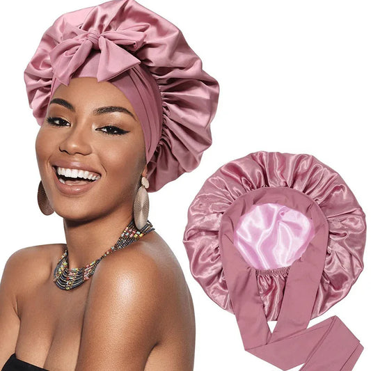 Satin sleep cap, protects hair and prevents frizz